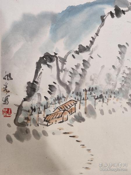 写意山水国画一张，画工可以，用笔轻松自然