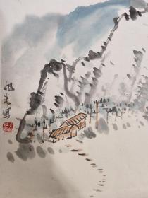 写意山水国画一张，画工可以，用笔轻松自然
