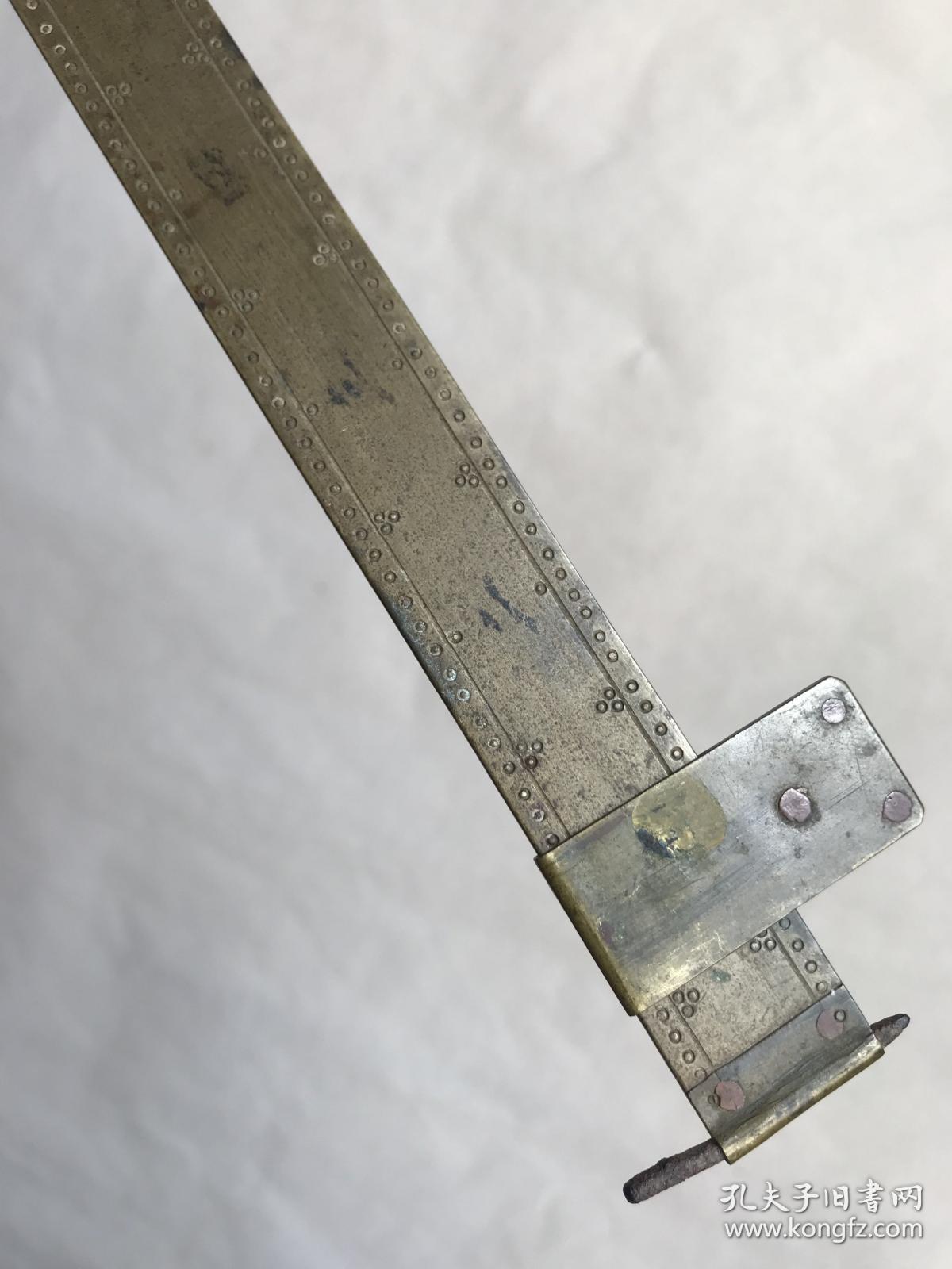 373202cm120克10寸老铜游标卡尺清代双面刻度游标寸尺老铜尺量尺