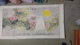 当代名画家  张介宇  大四尺整张花鸟国画  《双鹤呈祥》