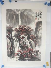 江苏江阴著名画家 陈亮 山水画镜心旧裱 尺寸68x46