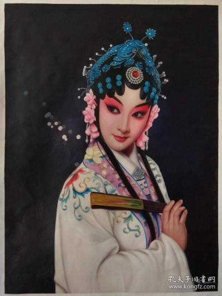 高档油画!现代画家黄天恩手绘真迹《京剧国粹–青衣》!画面形象逼真!