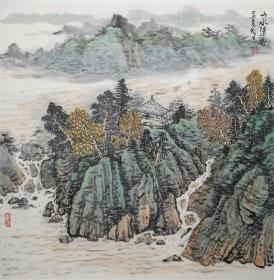 269.   山西美协贾智高，4尺斗方中国画《山水清音》