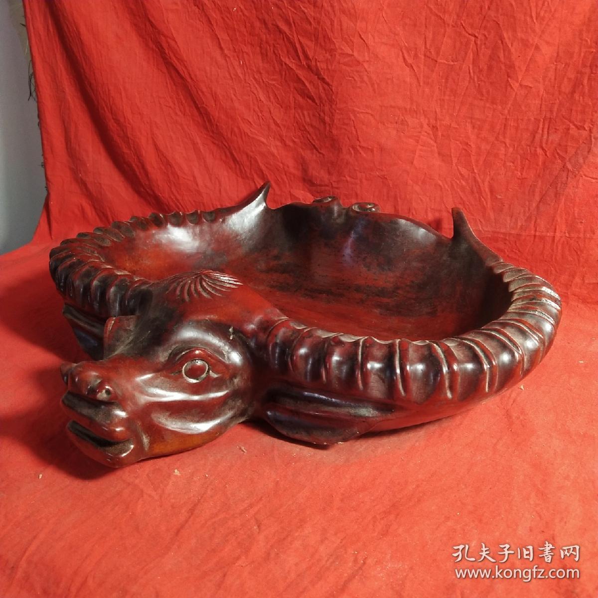 花梨木笔洗纯手工整木雕刻牛头寓意好全品无瑕疵尺寸品相如图