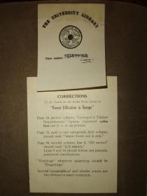 【1928年金陵大学藏书票】民国藏书票珍品，金大早期中西合璧藏书票 中央为金大瓦当校徽（university of nanking），下有1911年建校时点 书内有1928年手写入藏记录、金大书袋及图书馆英文钢印若干枚，保存完好非常难得 民国植物学、自然科学书籍，介绍欧洲各国森林 金大与北平燕京大学、北平辅仁大学、华西协和大学并称民国教会大学四强 珍贵民国教育史料 1924年民国外文书
