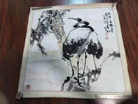 陕西著名画家严明星松鹤图四尺斗方一幅