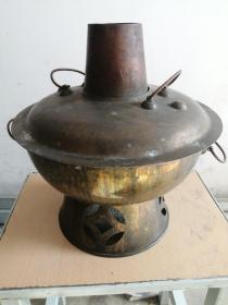 老铜火锅 上世纪70-80年代纯铜铜手炭火铜质火锅民俗老物品。