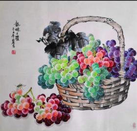 河北省美协画家刘丽芳纯手绘四尺斗方国画作品荷花蝈蝈草虫精品字画书画
