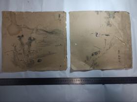 两张画的很好很有韵味最少到 清代 的老画。具体不懂。尺寸28.5乘以26.5厘米，有轻微虫伤瑕疵。做成框或挂轴一定气韵非凡，古韵十足。——包老包手绘，售后不退（——麻烦）