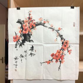 厚伯国画斗方 春韵
