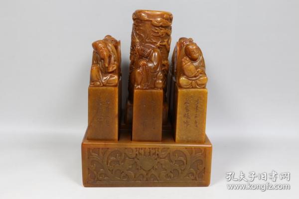 旧藏壬申二月篆刻家吴昌硕刻石田黄石雕刻八仙套章石质透亮造型独特雕