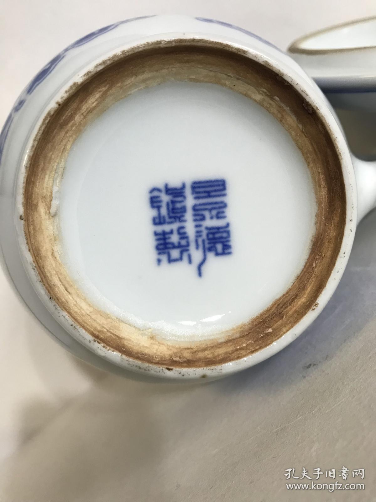 820毫升755克景德镇四字篆书方款大号青花八仙杯茶杯567人民瓷厂老厂