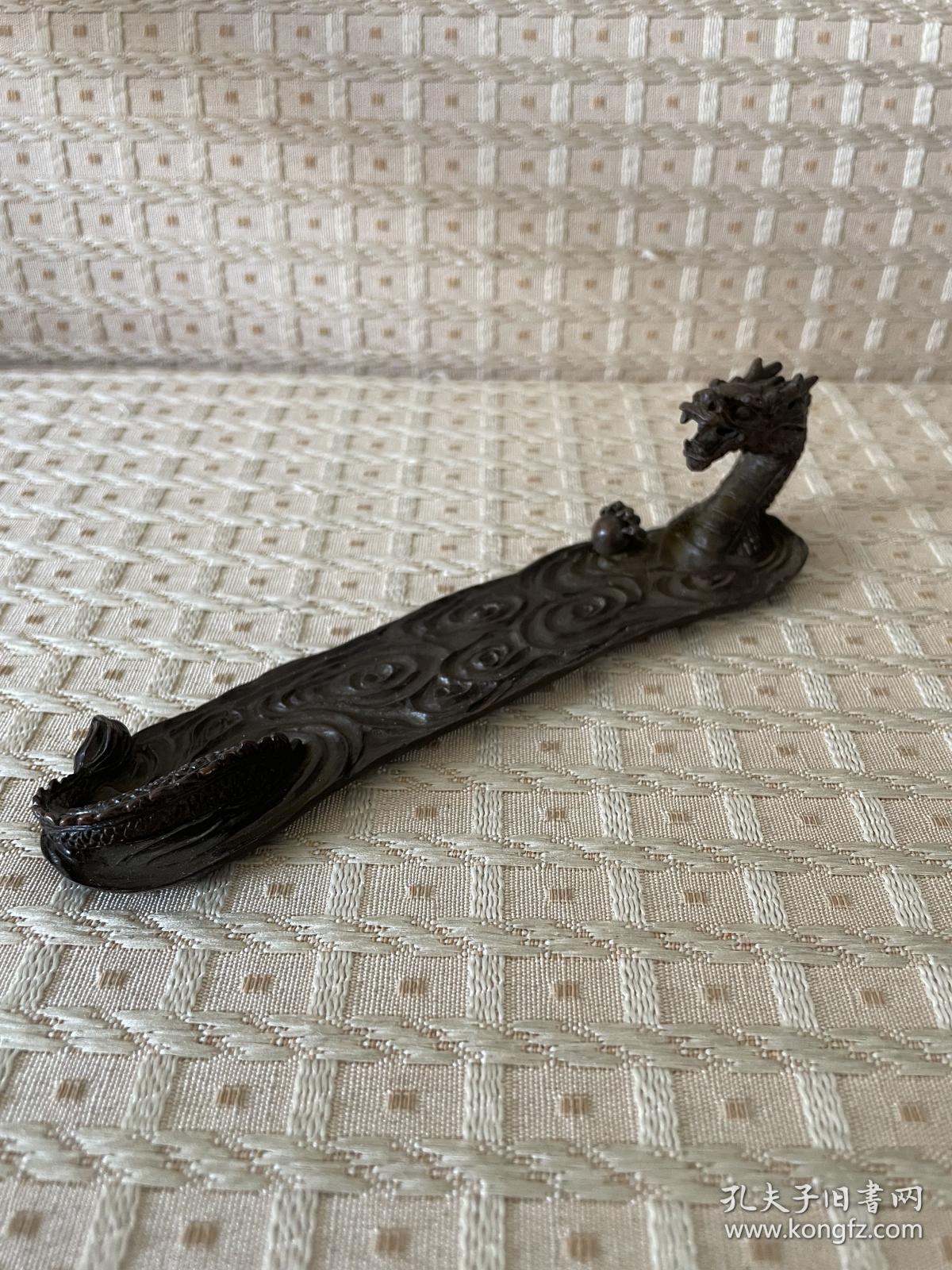 日本回流 香插 文镇 镇纸 镇尺 纯铜制 龙出海造型 日本古美术 名家