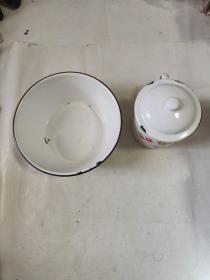 首都卫校-搪瓷水缸子，搪瓷饭盆（1998年的，2件合售）