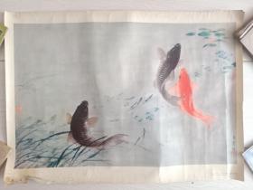 美术作品 ，人美四开年画吴春霞作《游鱼》，实物图，独立版权