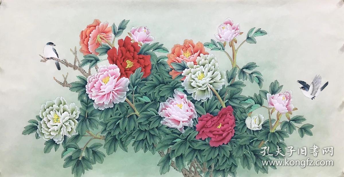 朱春鸿可合影618大特价四尺精品工笔牡丹仙鹤