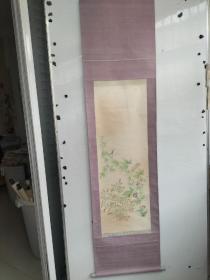 约七八十年代，无款花卉一副 工笔彩色 立轴旧裱 品相稍差 画心尺寸100x43 包老包手绘