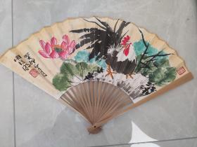 和谐吉祥  真迹画扇，是手绘画扇，水磨玉竹扇骨，质量好适合把玩！绘者周从明，山东省美协书协双会员，诗书画印名家。非印刷品！花鸟1