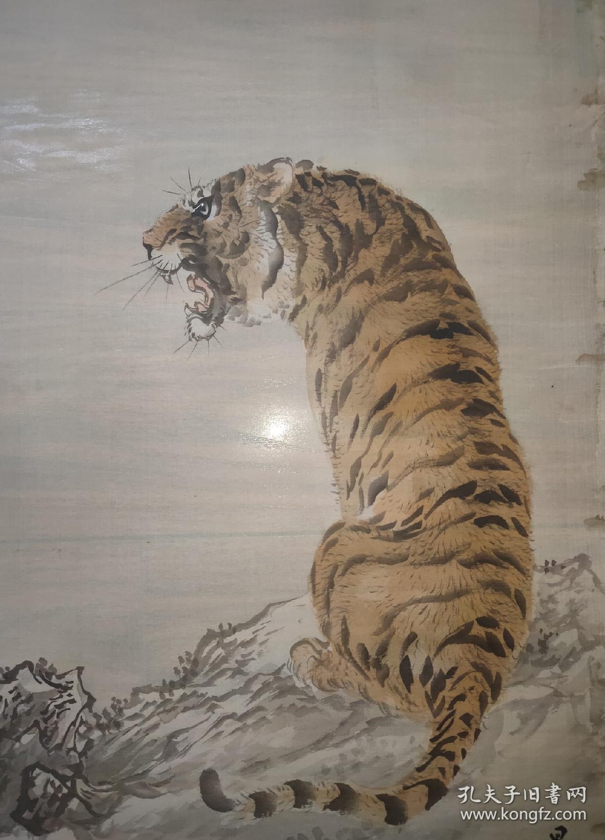 日本画虎名家三尾吴石18841946手绘大幅绢本老虎