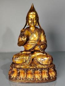 价格6600元，重14斤多 紫铜鎏真金精工铸造宗喀巴供像
高31厘米 宽21厘米，重7.1公斤