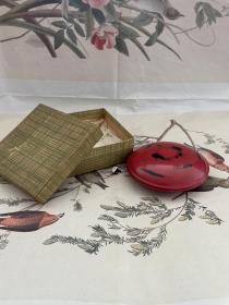 日本回流 香盒 木胎 大漆 紅色 有紙盒 印泥盒 年代物品