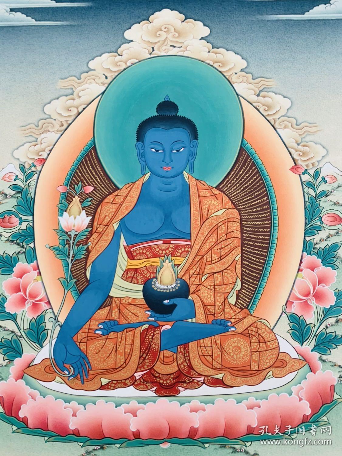 精美唐卡药师佛不丹王国唐卡绘画师纯手工绘画作品金线勾描画心未装裱