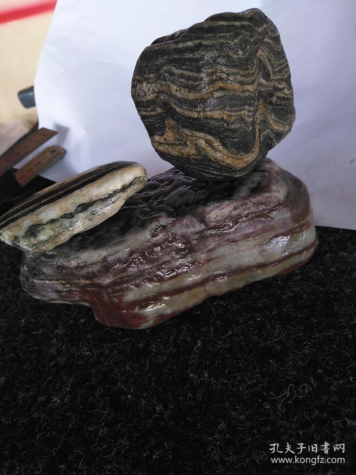 文案陈赏奇石涪江丹景石与条纹石组合摆件三块奇石合售