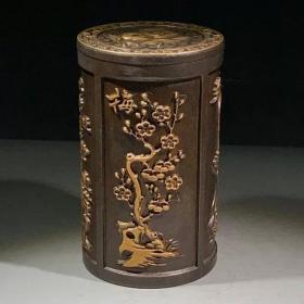 清黄铜梅兰竹菊香筒盒