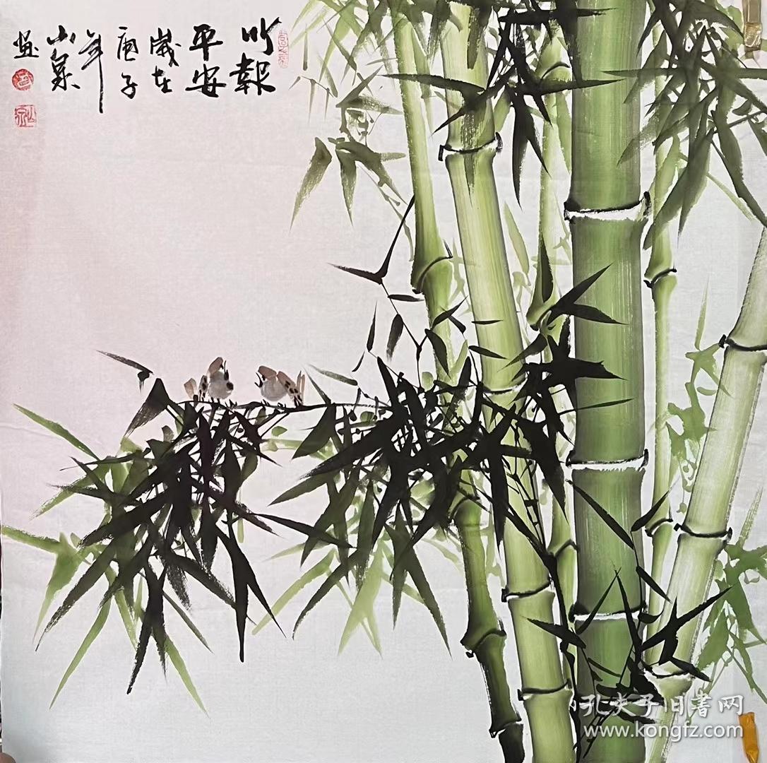 吕山泉可合影竹子麻雀斗方