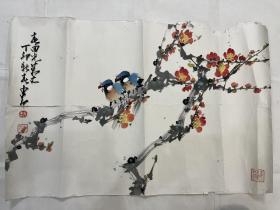 画家赵少昂作品花鸟一幅 尺寸68×45（有虫蛀残缺看图）