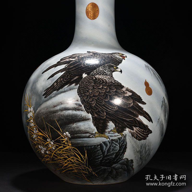 清乾隆唐英督造郎世宁绘珐琅彩雄鹰展翅天球瓶 古董古玩古瓷器收藏品