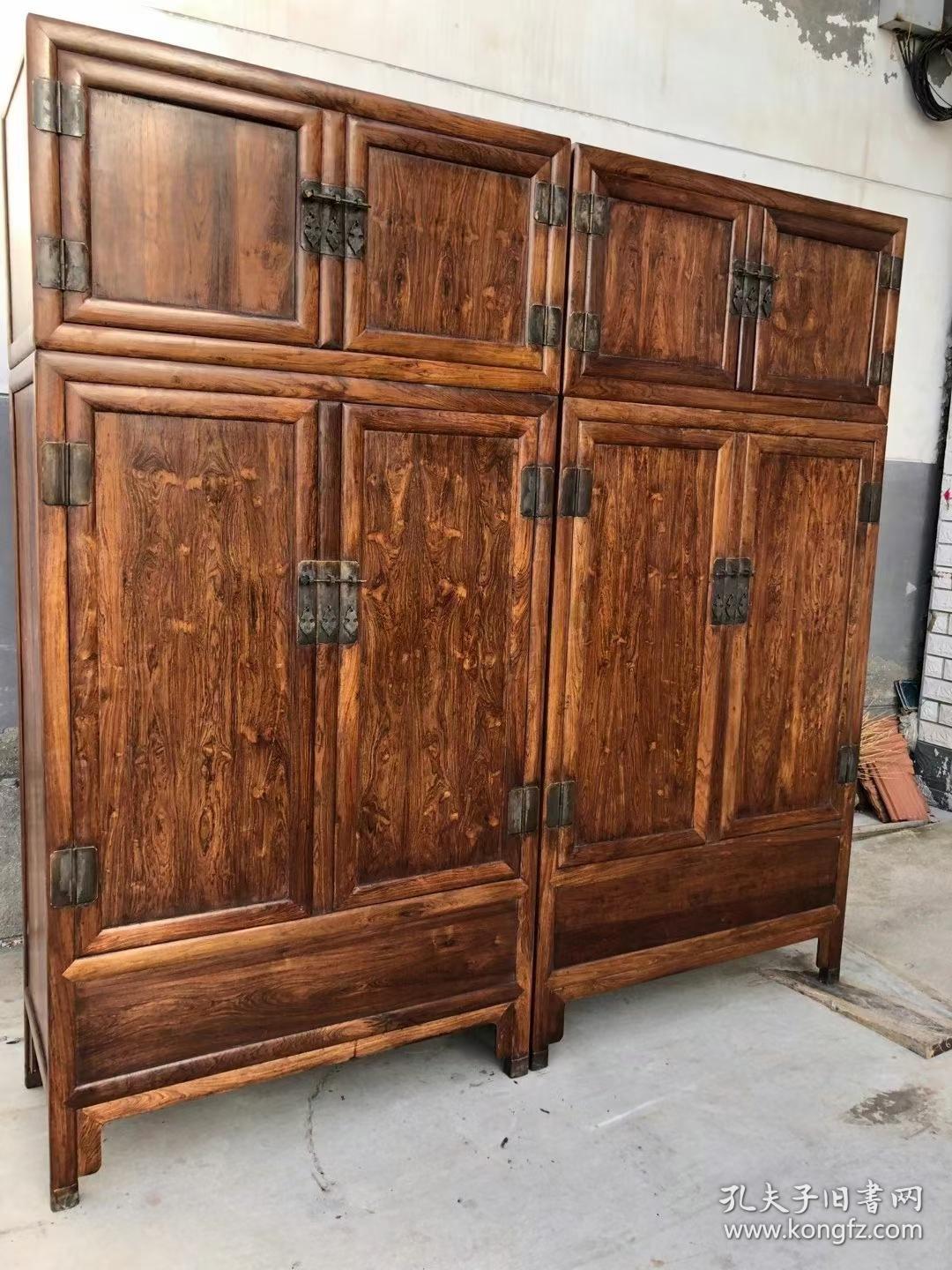 海南黄花梨老家具顶箱柜一对古董传世木器