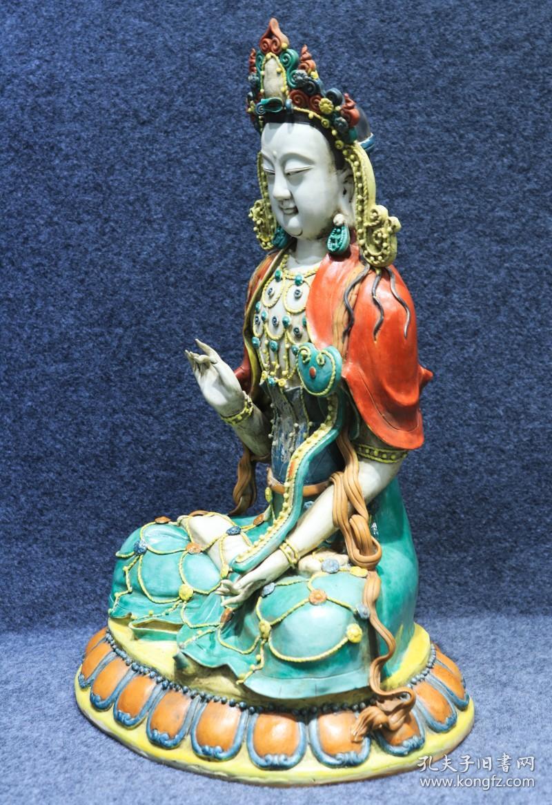 辽三彩捏塑雕刻普贤菩萨坐像,雕刻精美,造