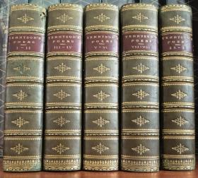 1878年The Poetical Works of Alfred Lord Tennyson 《丁尼生诗集》，五本十卷全，真皮精装，三边簪花口，英文原版
