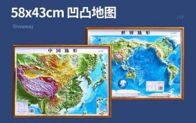 北斗3D立体中国+世界凹凸地形图（58x43㎝）