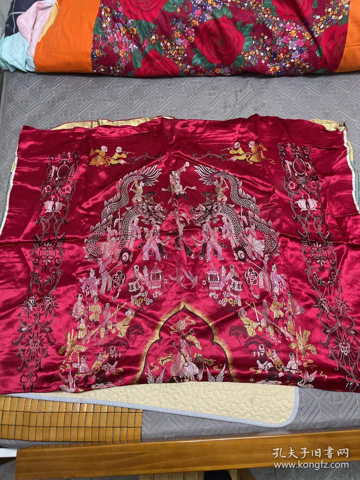 老丝绸被面(百子图)完整,无破损