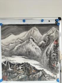 四川书画家 邓先鉴绘画 智元 题跋 山水画一副 尺寸68x68