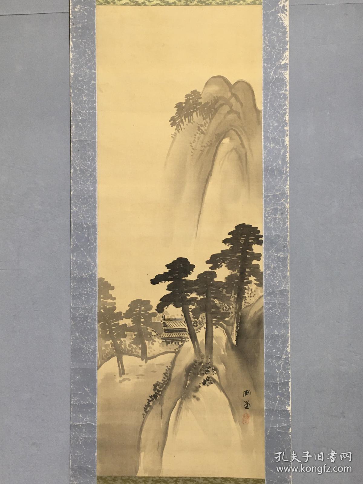 日本名家绘画岩崎湖堂山居图保真