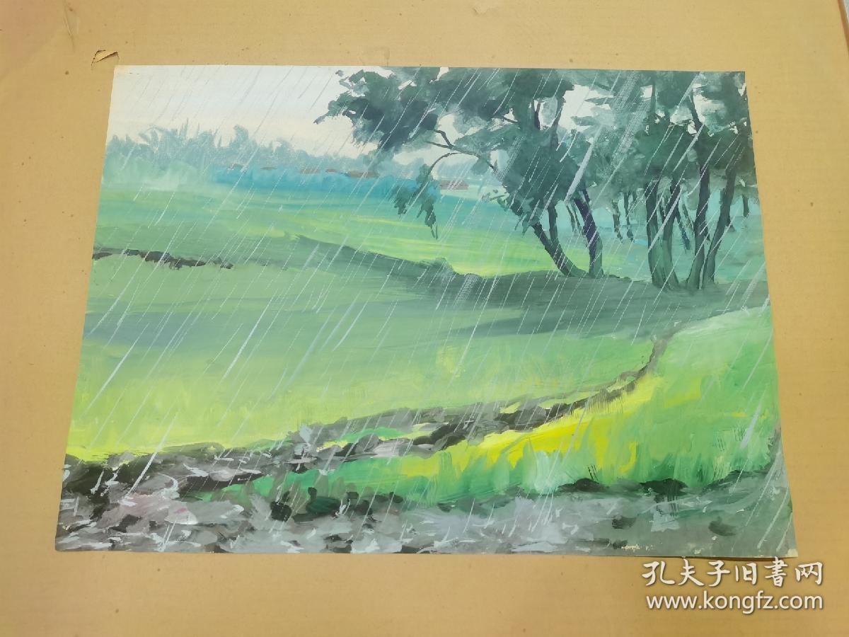 七八十年代 佚名 水粉画 春雨(51厘米37.5厘米)