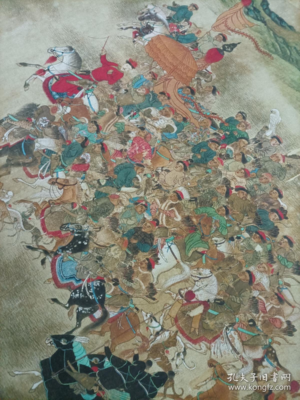 元人秋猎图高清绢布史诗长卷60x1213cm少数民族人物宫廷画真迹复制品