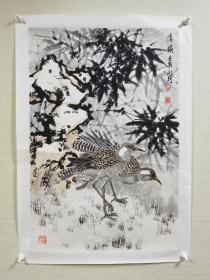 【保真】著名画家黎永聘先生国画一幅：《清韵》。画芯： 46.5cmx69cm，已手工托片。（黎永聘先生，中国美术家协会会员、广东省美术家协会理事、广州市黄埔区美术家协会主席。享受政府特别津贴。师从黎雄才、陈永康老师。）