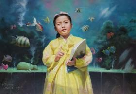 精品朝鲜人物油画 功勋画家李英赫 长115宽80