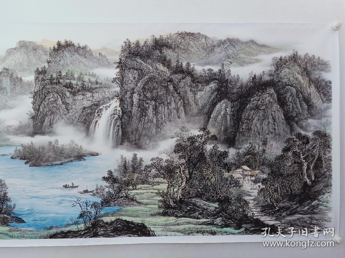 保真书画陕西名家朱满林大幅山水画忆江南一幅纸本托片尺寸965240cm