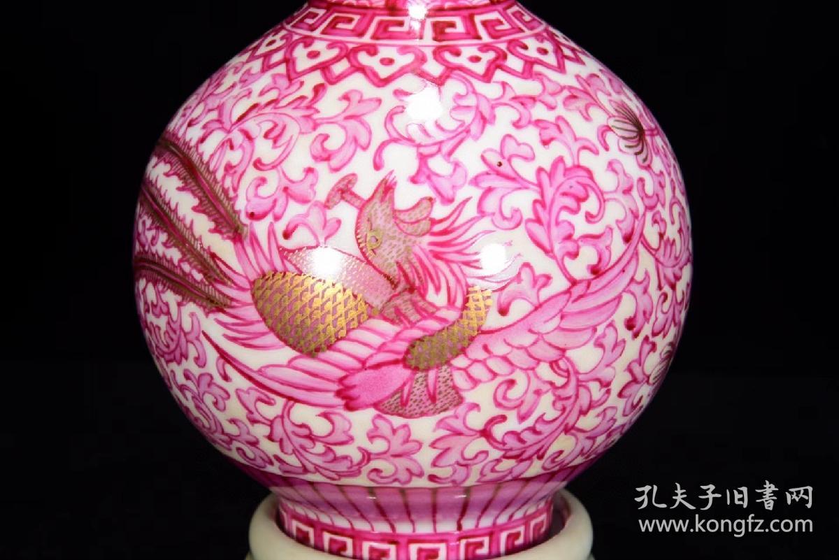 胭脂红凤纹描金转心瓶27*12cm手机13693858745商品描述:陶器瓷器>瓷器