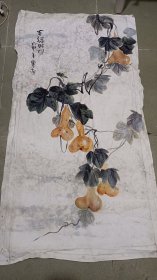 （清库存）纯手绘大幅圆画风格布面油画 花鸟 120*60 因收藏时间长，布面出现轻度黑斑！！
