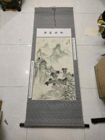 绢本山水画，手绘立轴，画心104 X 52