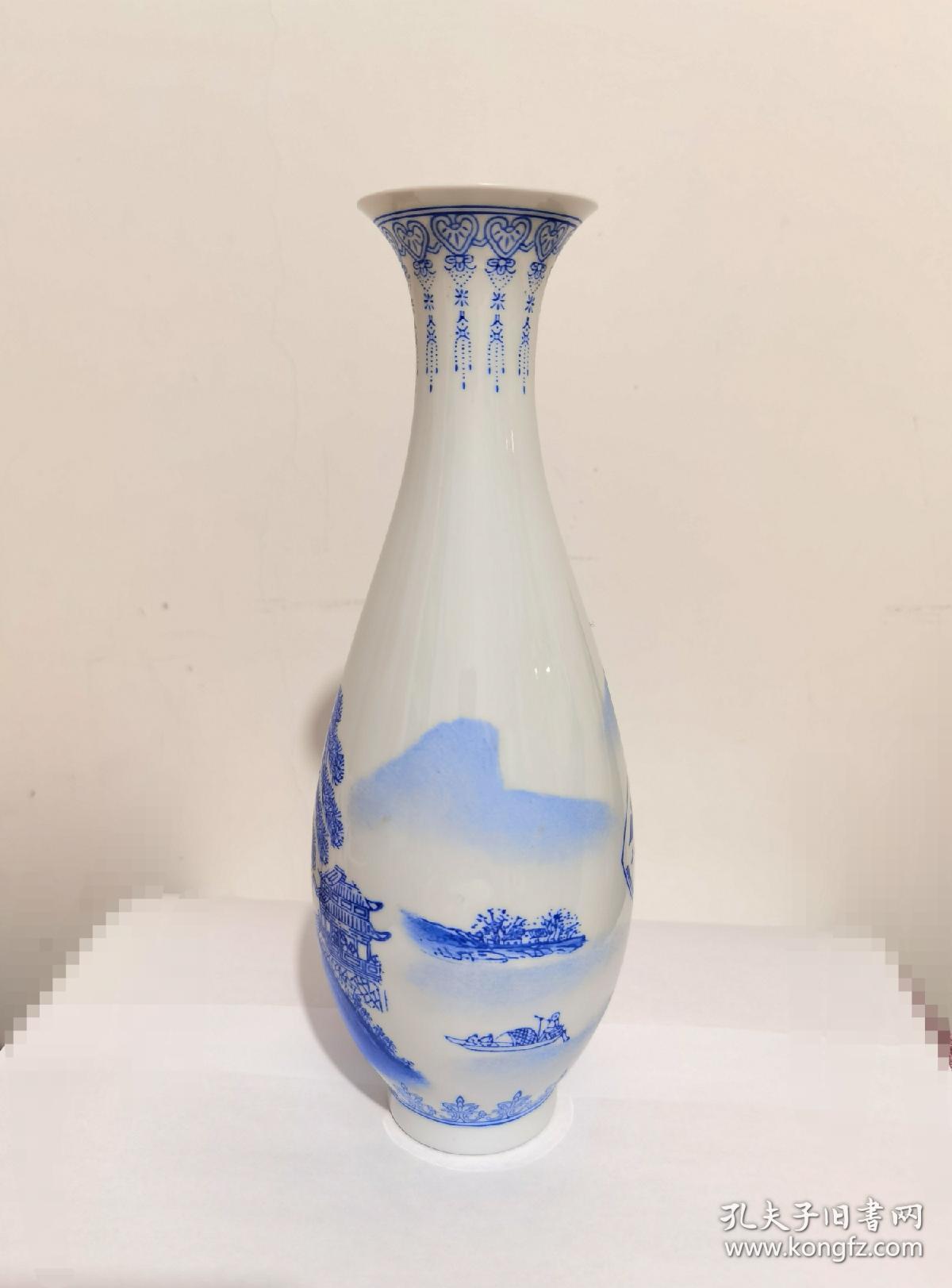 90年代景德镇手绘安徽农业大学纪念款蛋壳瓷青花玉壶春瓶一只仅1057克