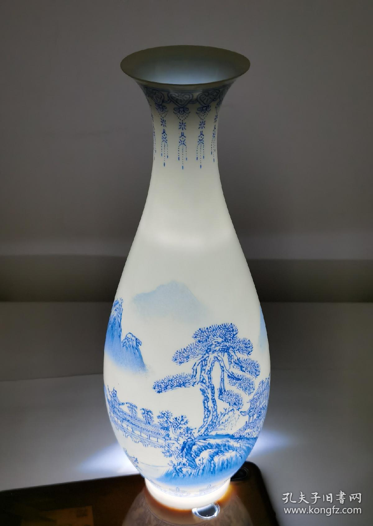 90年代景德镇手绘安徽农业大学纪念款蛋壳瓷青花玉壶春瓶一只仅1057克