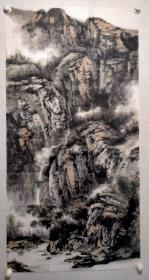 保真书画，王祖阳四尺整纸山水画一幅《溪山论道》尺寸:137.5*69.5