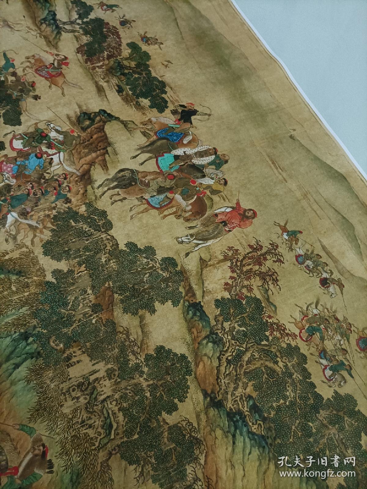 元人秋猎图高清绢布史诗长卷60x1213cm少数民族人物宫廷画真迹复制品